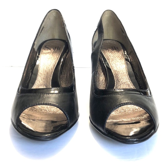 Sofft Black Peep Toe Side Cutouts Leather Heels size 9M - Picture 7 of 17